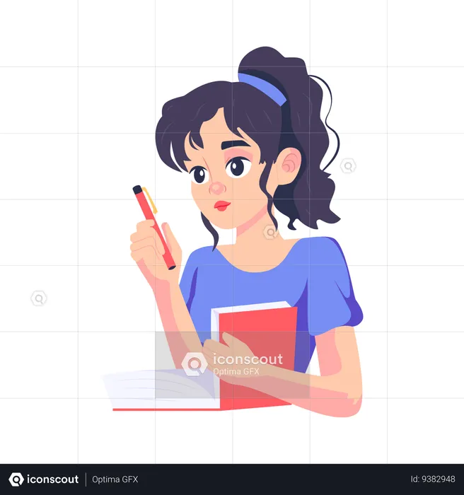 Young girl writes some notes on notepad  Illustration