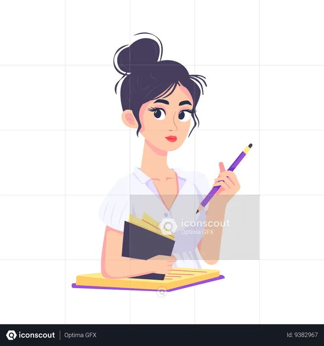 Young girl writes some notes on notepad  Illustration