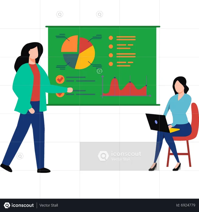 Young girls are working on business presentation  Illustration