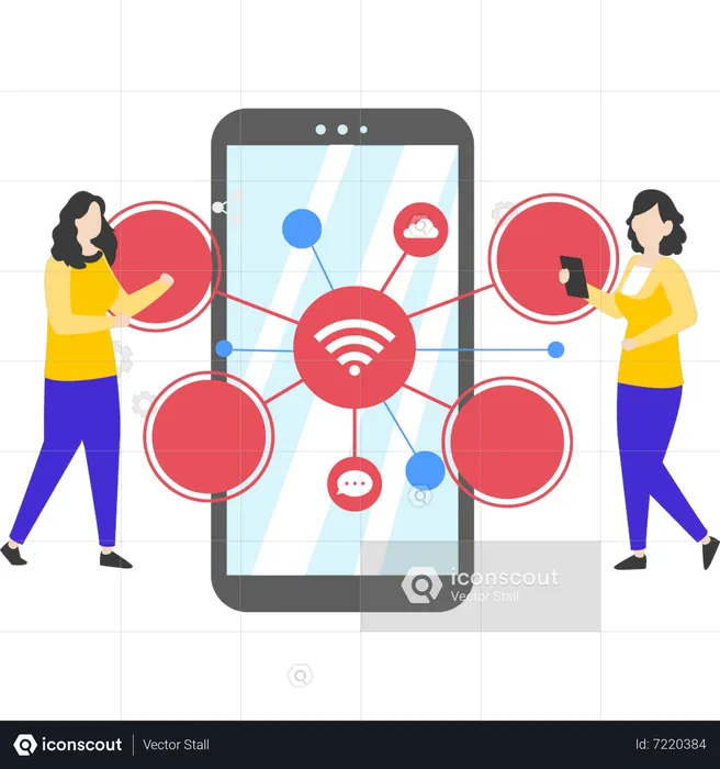 Young girls connected to Wi-Fi  Illustration