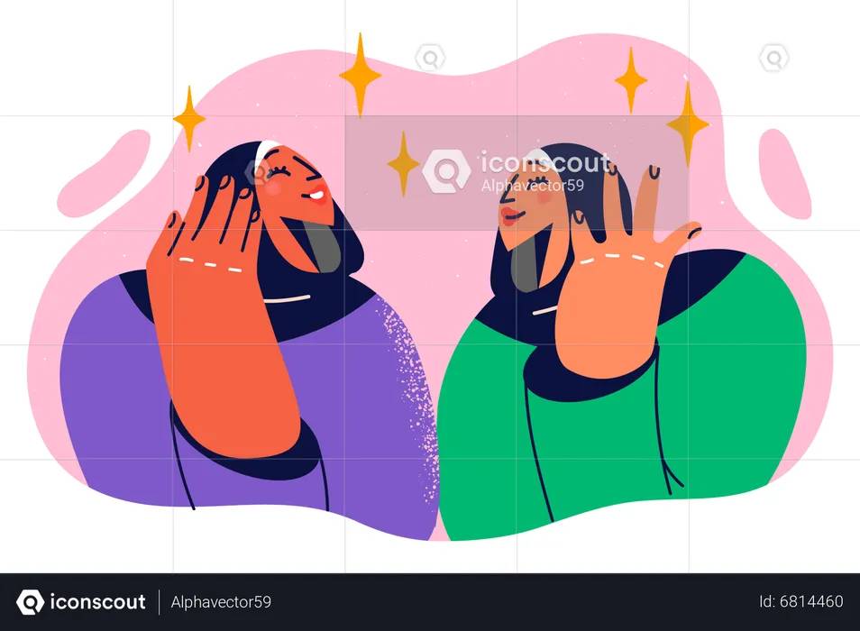 Young girls showing fingers  Illustration