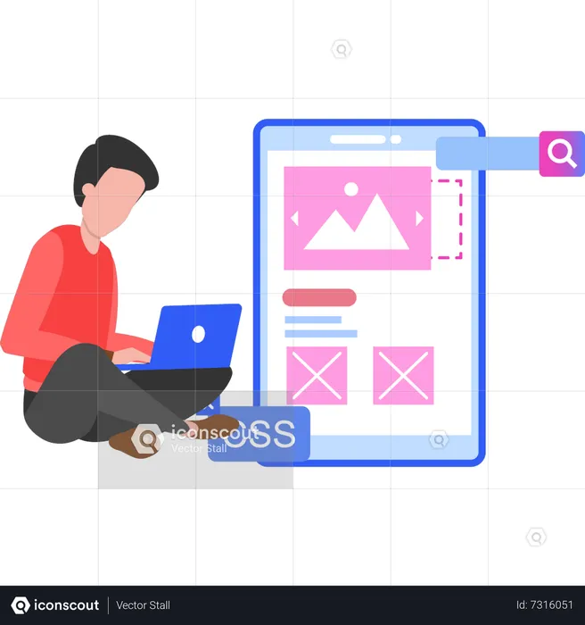 Young guy coding CSS  Illustration
