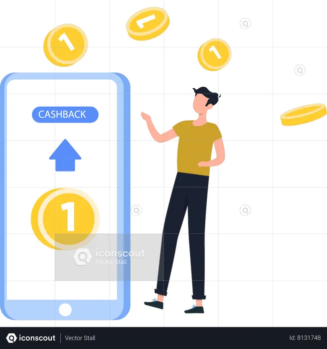 Young Guy Looking At Cashback Option  Illustration