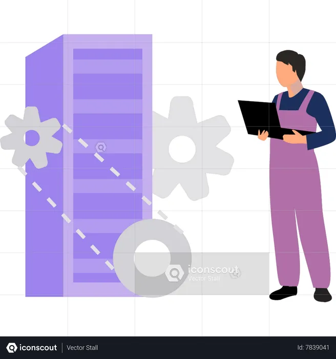 Young guy setting up server  Illustration