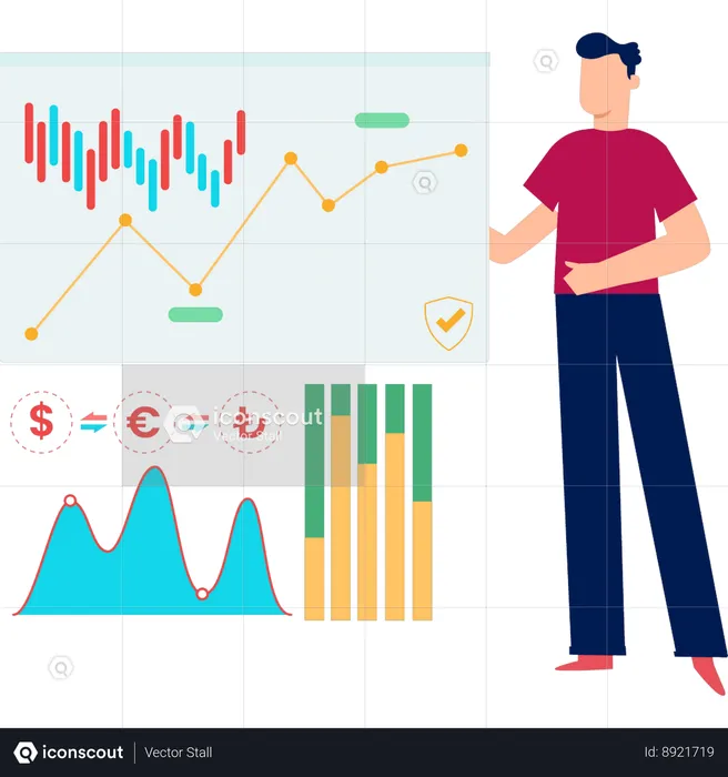 Young guy showing chart for financial investment  Illustration