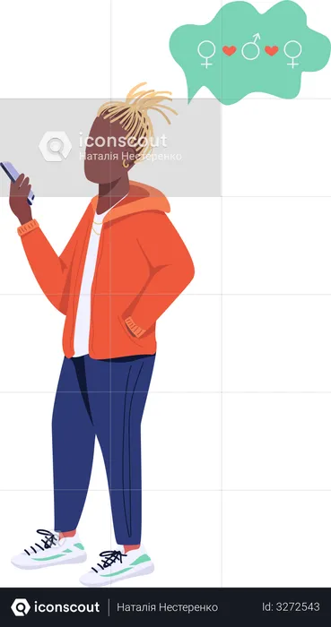 Young guy with smartphone  Illustration