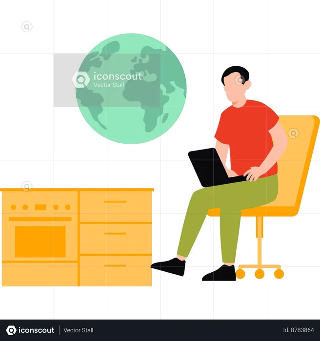 Young Guy Working As Freelancer  Illustration