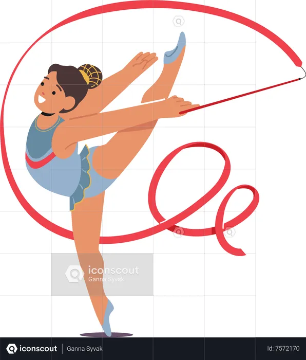 Young Gymnast Child Girl Gracefully Twirls With Ribbon  Illustration