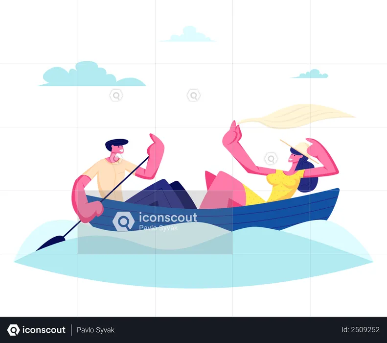 Young Happy Couple enjoying boating  Illustration