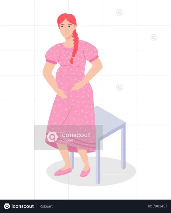 Young happy pregnant girl standing near the chair  Illustration