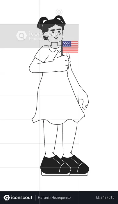 Young hispanic girl holding american flag  Illustration