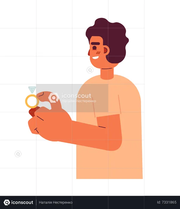 Young hispanic man holding diamond engagement ring  Illustration