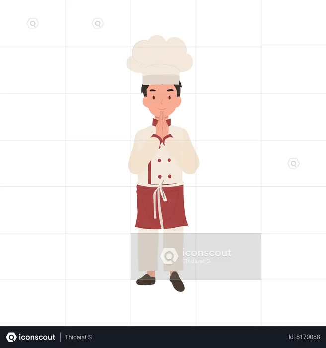 Young kid chef introducing himself with sawasdee greeting  Illustration