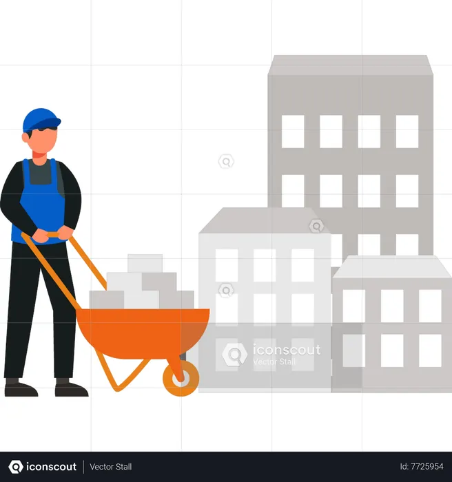 Young labour carrying trolley  Illustration