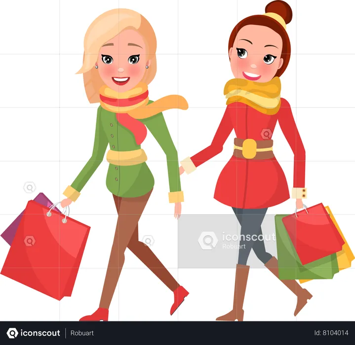 Young ladies are buying gifts  Illustration