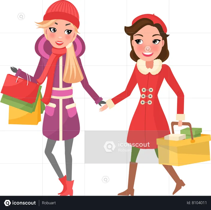 Young ladies doing Christmas shopping  Illustration