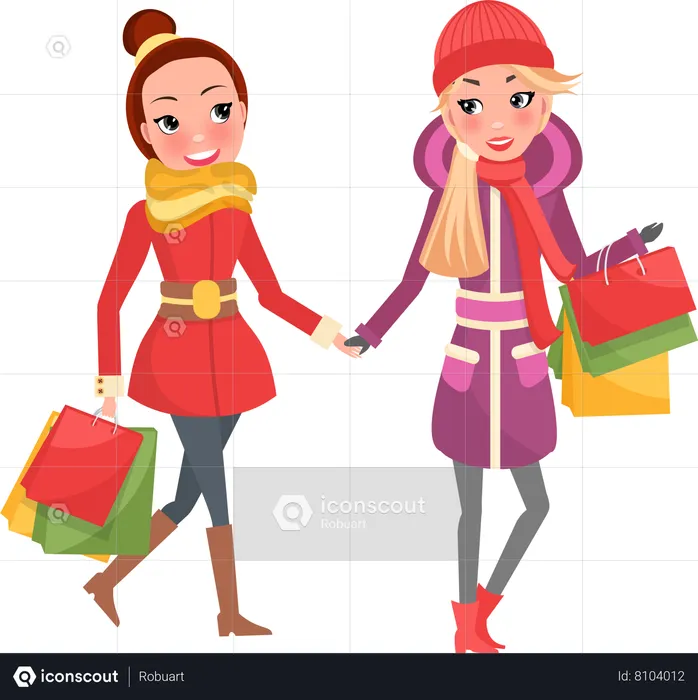 Young ladies doing Christmas shopping  Illustration