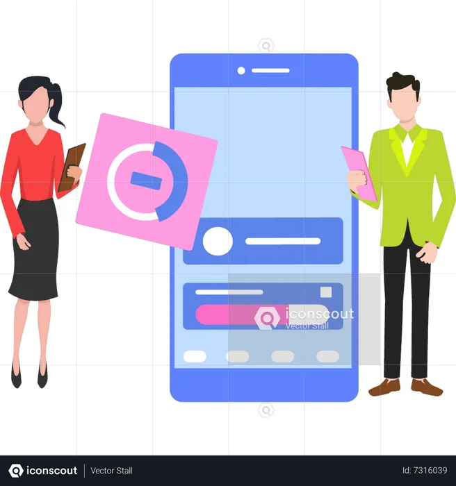 Young lady and man designing Mobile app  Illustration