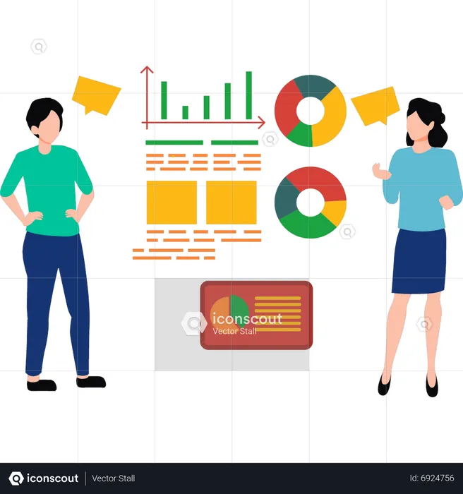 Young lady and man doing business analysis  Illustration