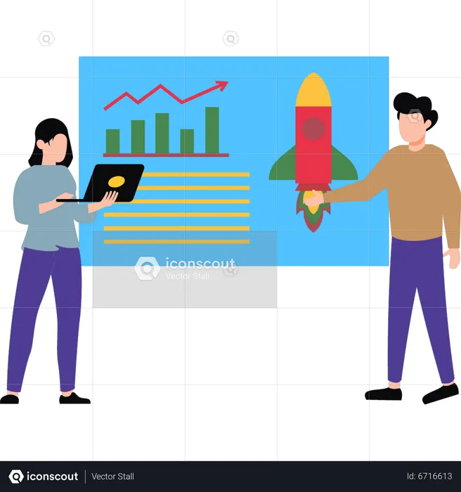 Young lady and man working in startup analysis  Illustration