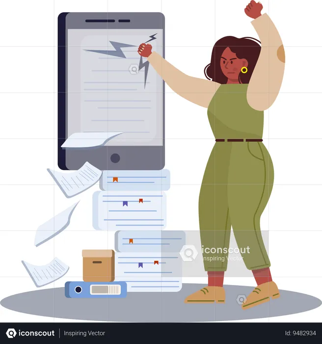 Young lady angry for online work  Illustration