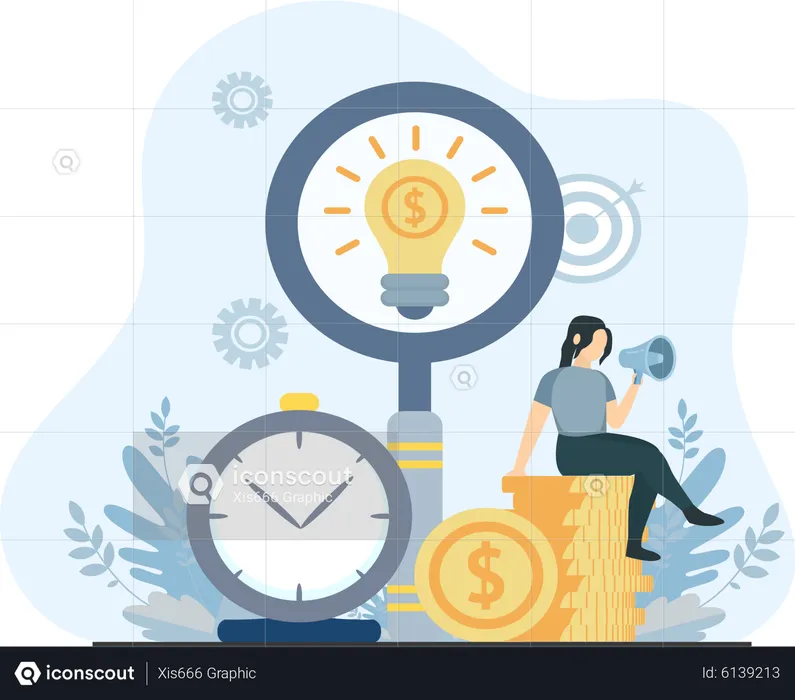 Young Lady Announcing Financial Ideas  Illustration