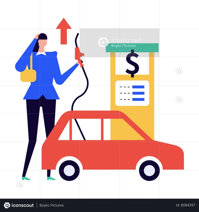 Young lady at gas station wanting to pay for car fuel  Illustration