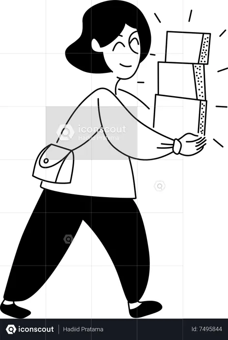 Young lady carry delivery boxes  Illustration