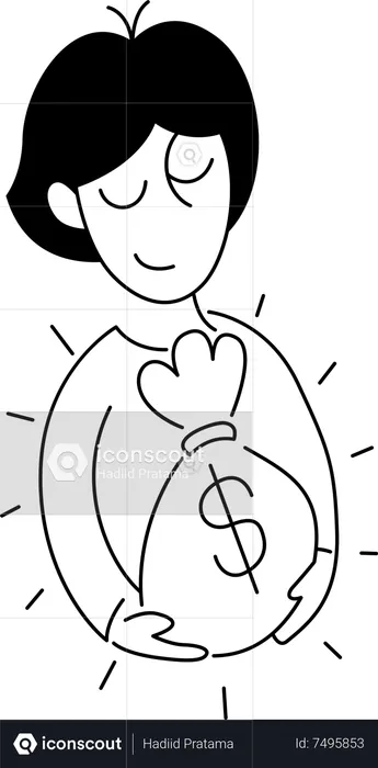 Young lady carry money bag  Illustration