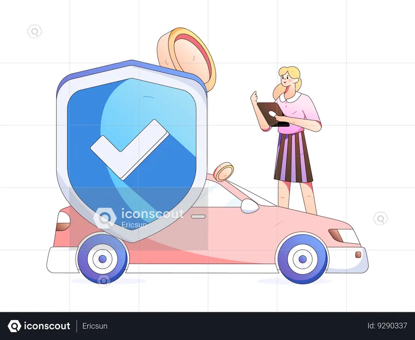 Young lady checking Vehicle insurance payment  Illustration