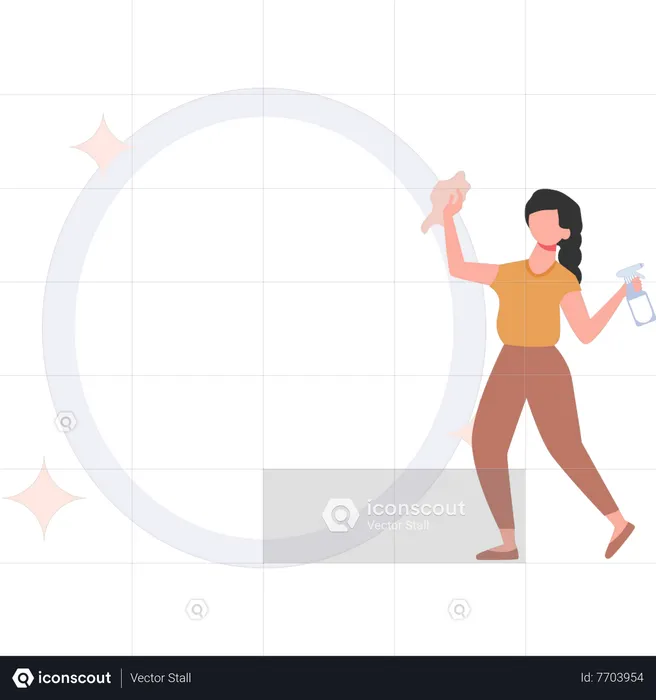 Young lady cleaning mirror  Illustration