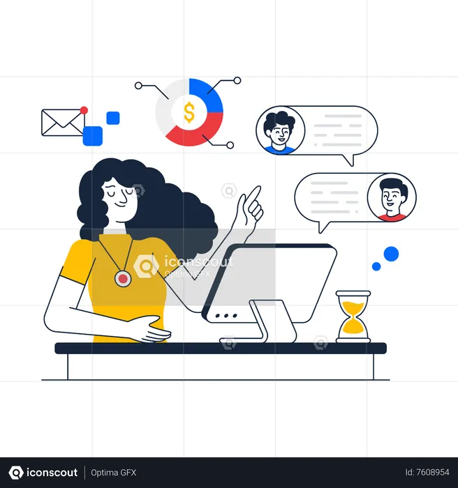 Young lady doing Business Chat  Illustration