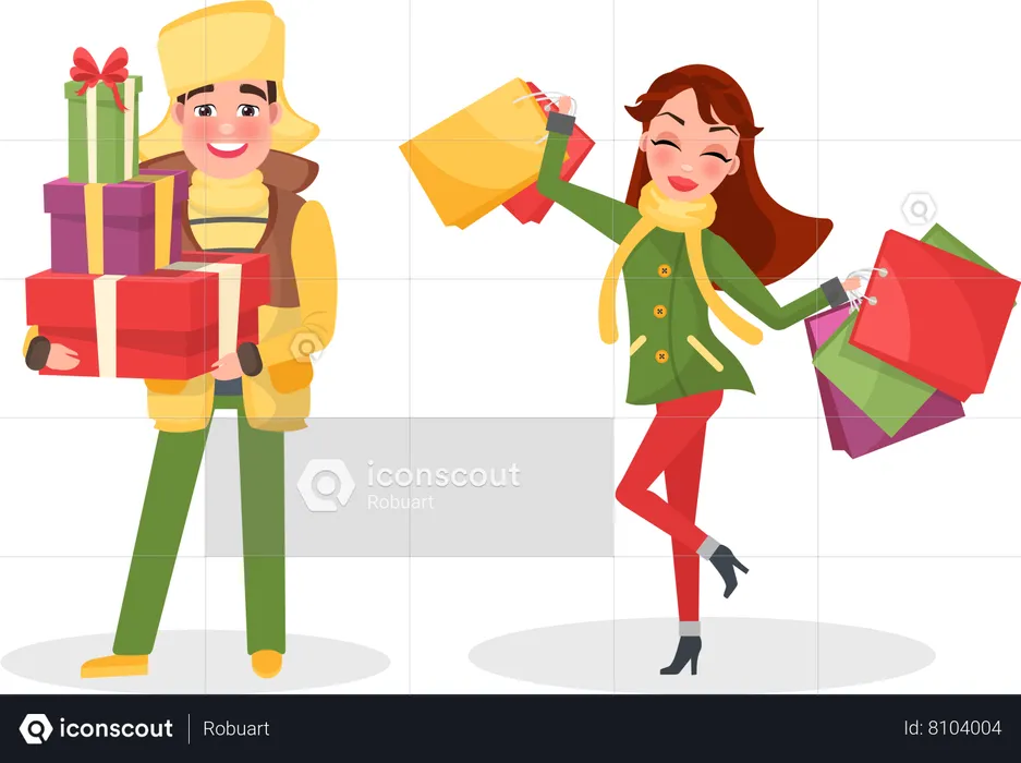 Young lady doing Christmas shopping  Illustration