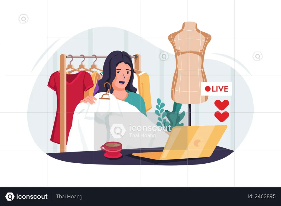 Young lady doing Live Product review and advertisement  Illustration