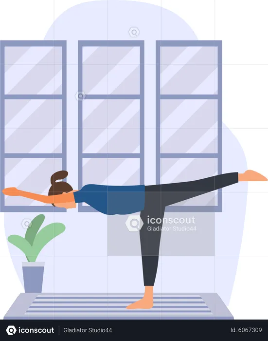 Young lady doing morning yoga in home  Illustration