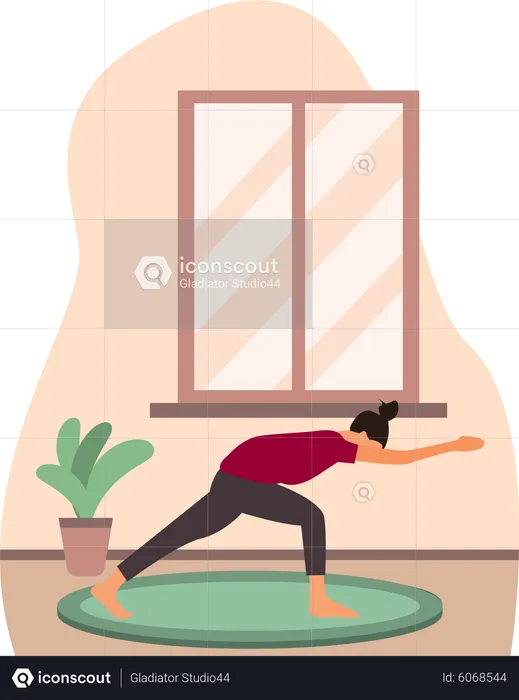 Young lady doing suryanamaskar in home  Illustration