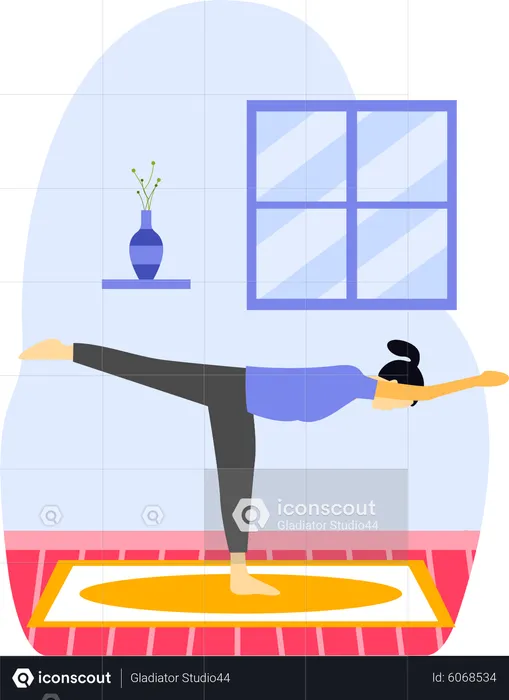 Young lady Doing virabhadrasana in indore  Illustration