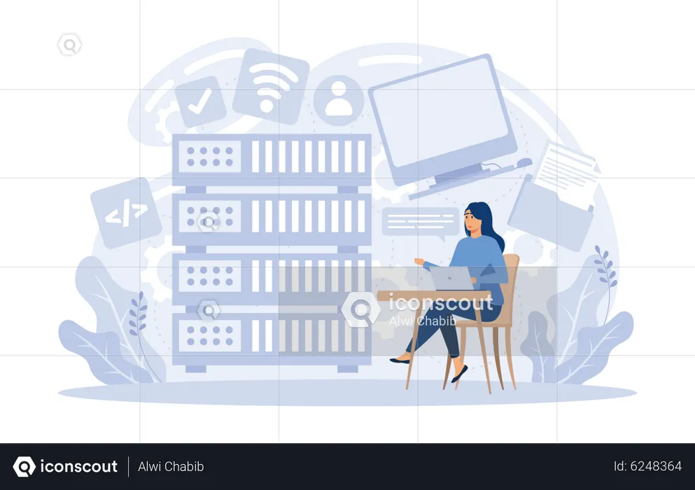 Young Lady Doing Web Programming  Illustration
