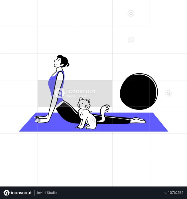 Young lady Doing yoga with dog companion  Illustration