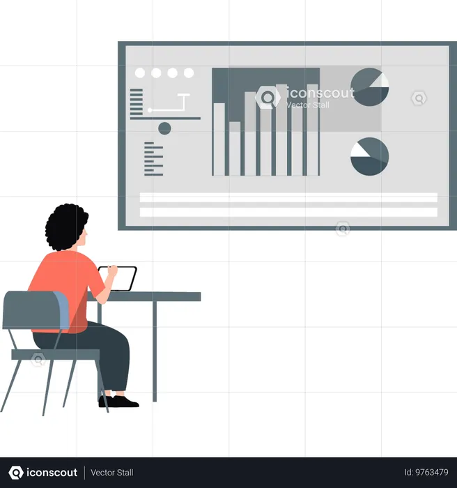 Young lady employee doing changing in graphs  Illustration