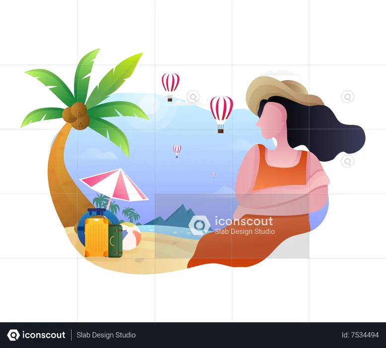 Young lady enjoying at beach  Illustration