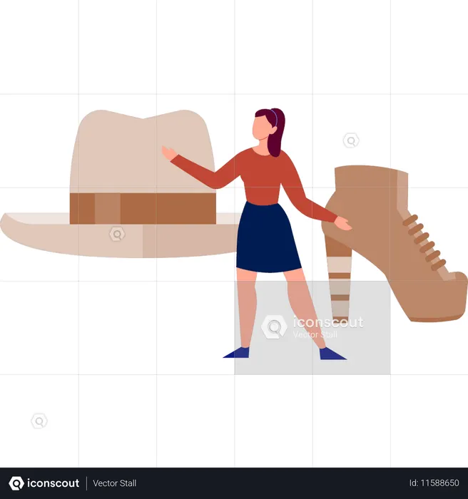Young lady explaining hat fashion  Illustration