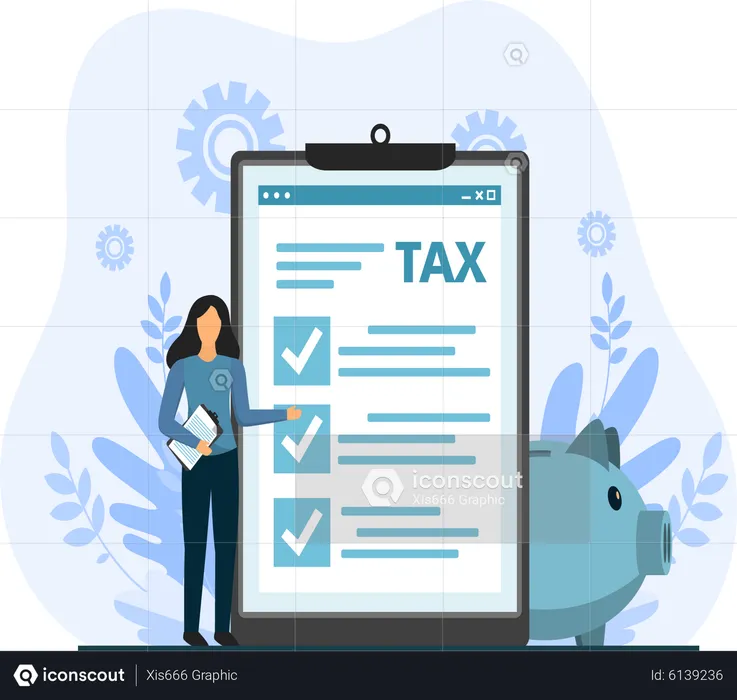 Young Lady Explaining Tax On Income File Return  Illustration