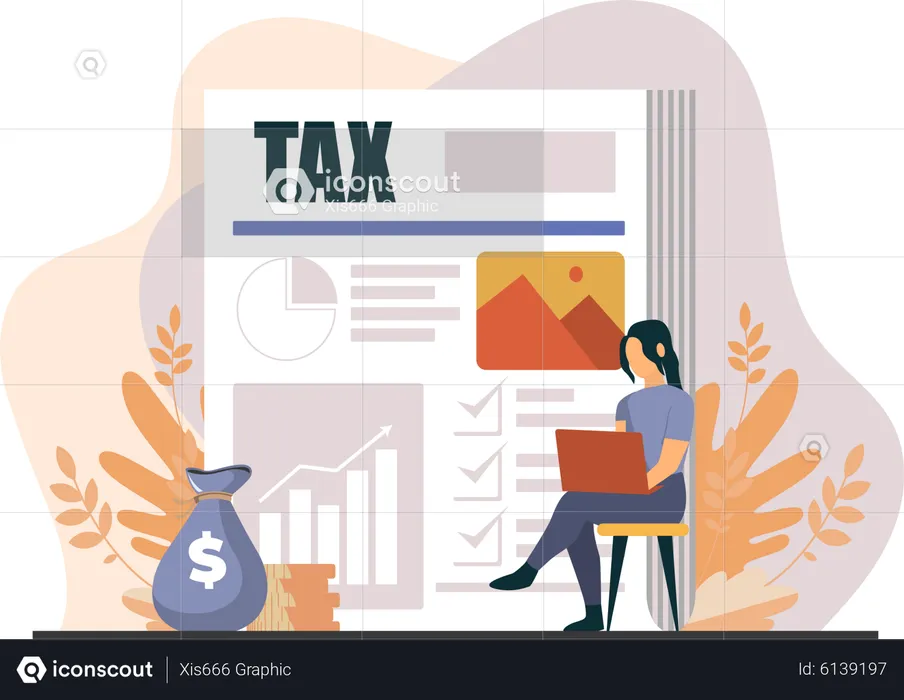 Young Lady Filling Up Tax Return File Online  Illustration