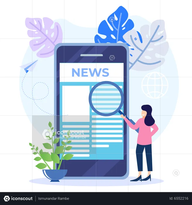 Young lady find news on mobile  Illustration
