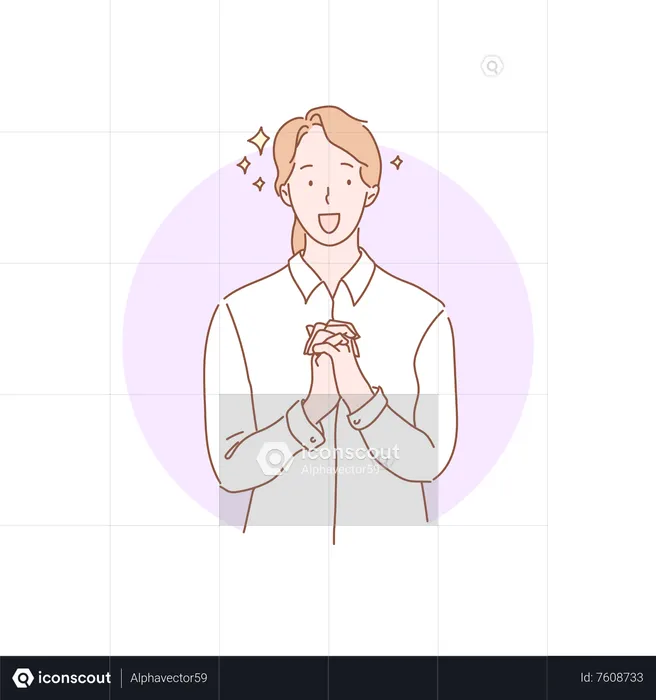 Young lady folding hands and praying  Illustration