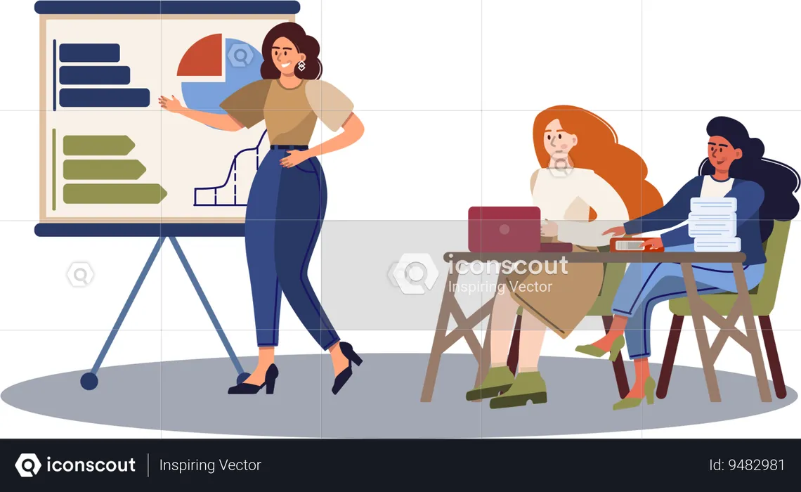 Young lady giving business presentation  Illustration