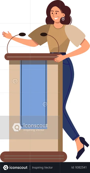 Young lady giving business speech in business function  Illustration