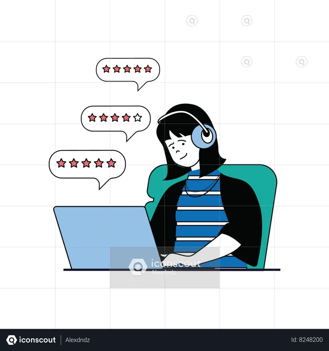 Young lady giving online feedback  Illustration