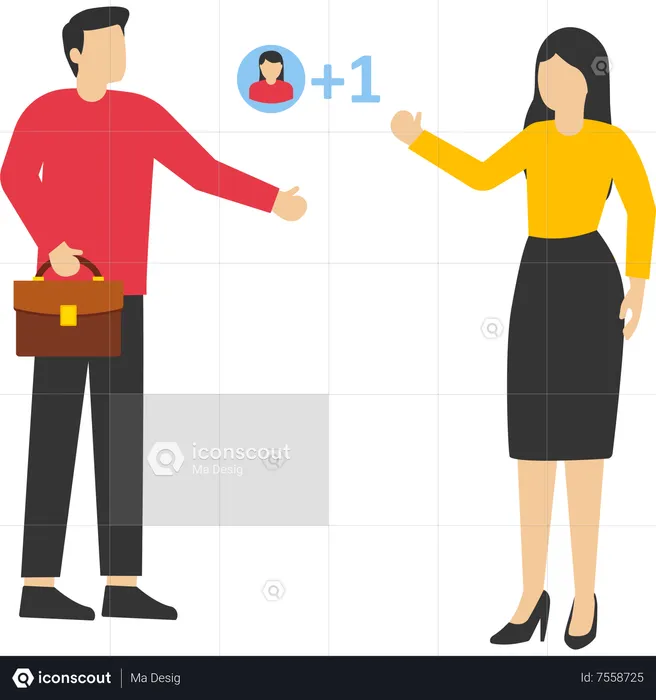 Young lady giving reference to businessman for hire employee in business  Illustration